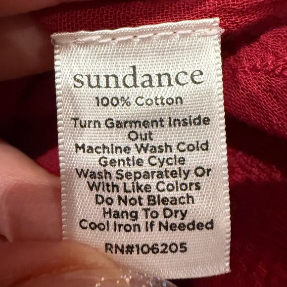 Sundance Boho Embroidered Cotton Mini Dress Burgundy V-Neck Medium Cottage Folk - Picture 9 of 11